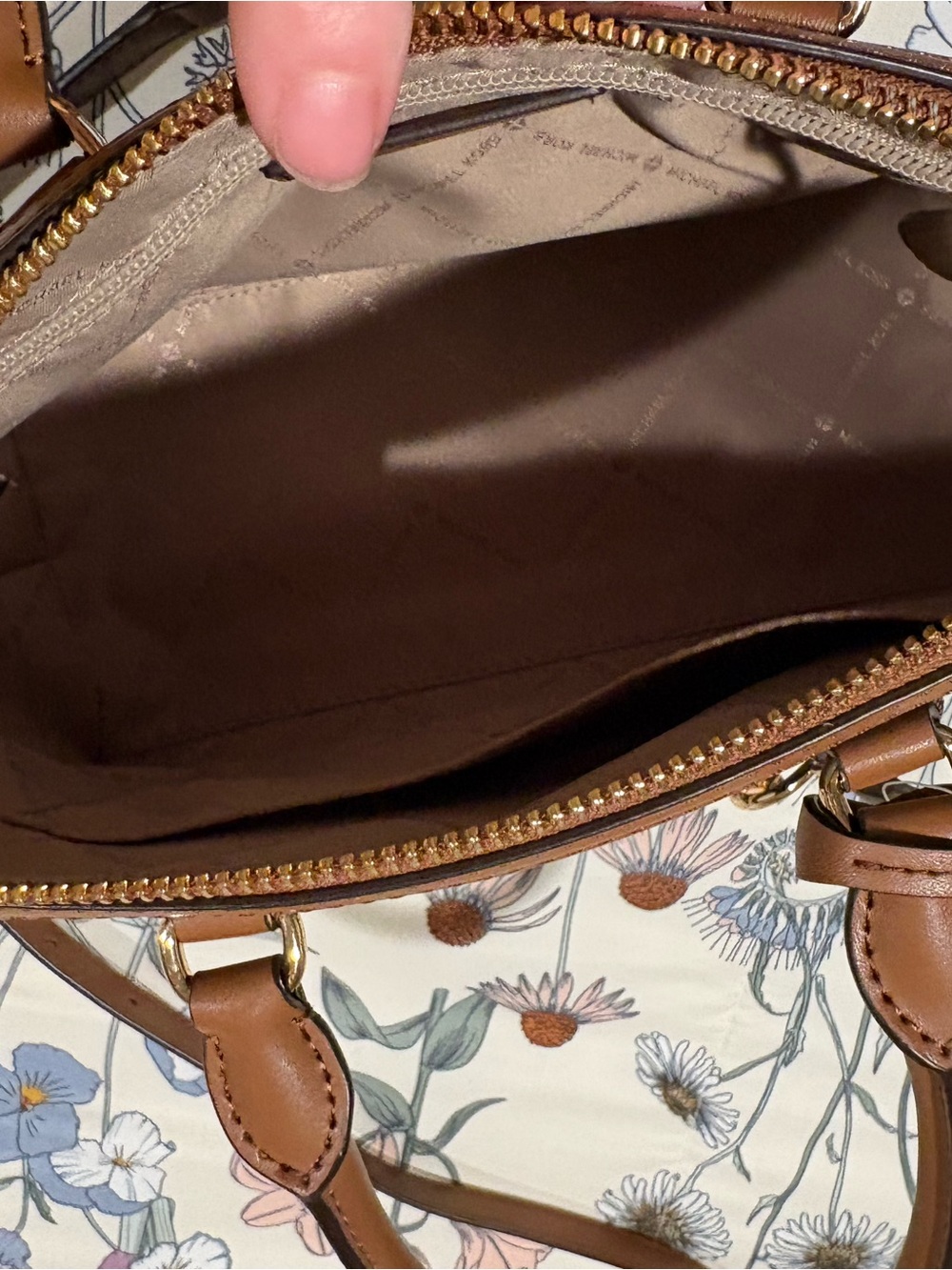 Michael Kors Brown Logo Satchel with White Polka Dots - Picture 3 of 5
